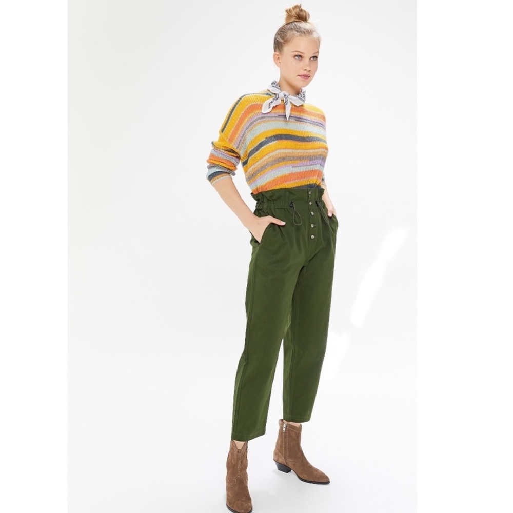 Urban Outfitters Terra Y2K Ripcord Army Green Paperboy High Waisted Pants, Small